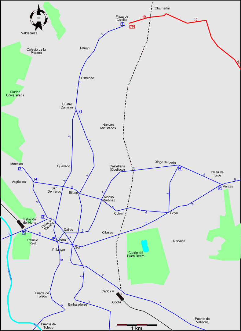 Madrid 1972 downtown tram map