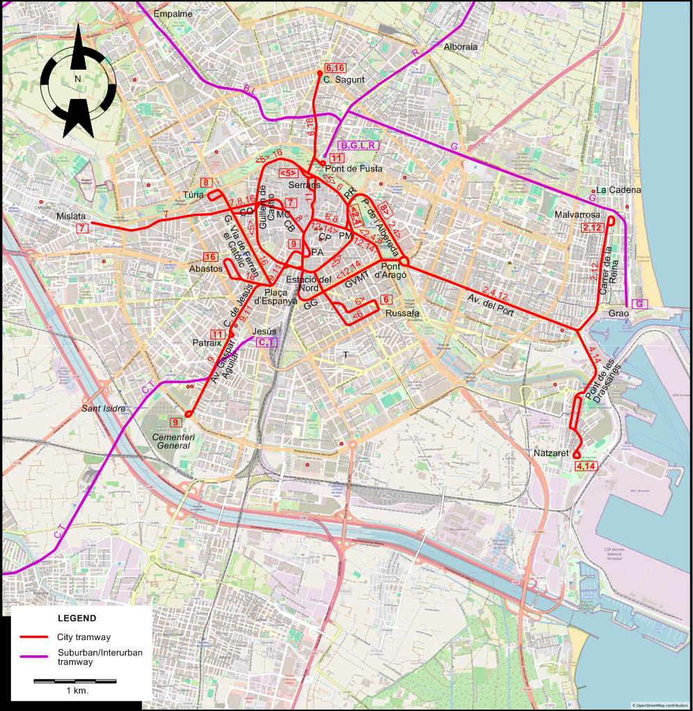Valencia 1964 tram map
