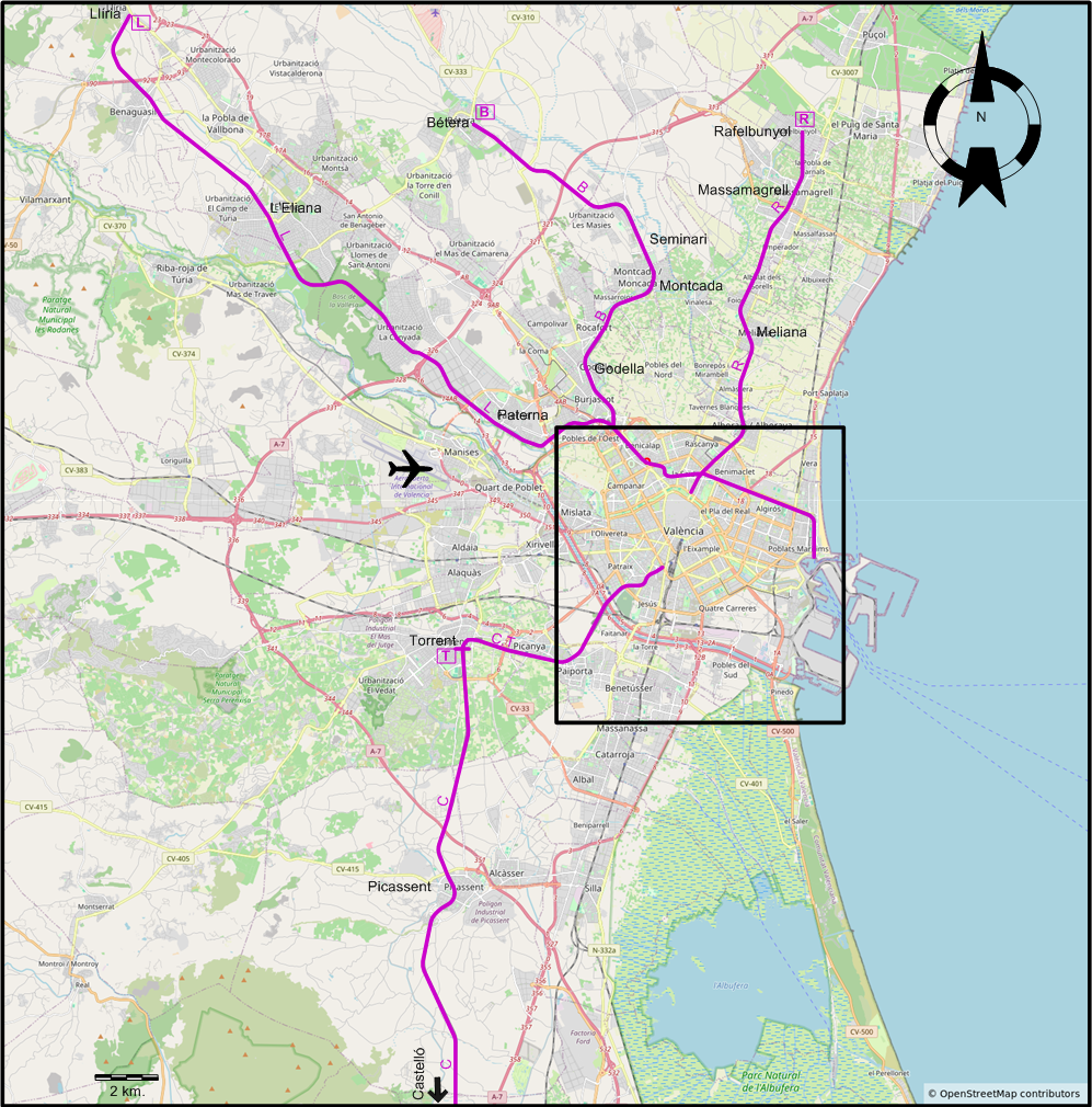 Valencia region 1964 tram map