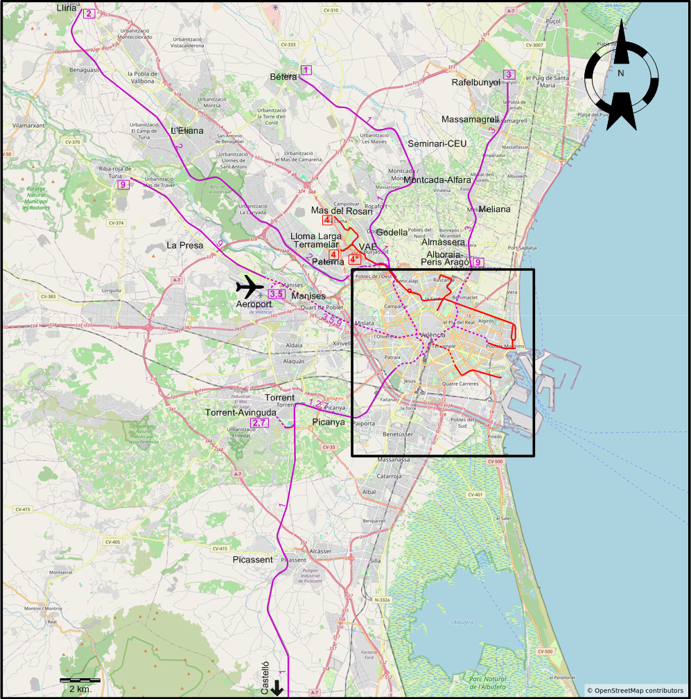 Valencia region 2022 tram map