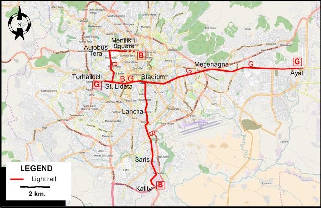 Addis Ababa tram map 2015