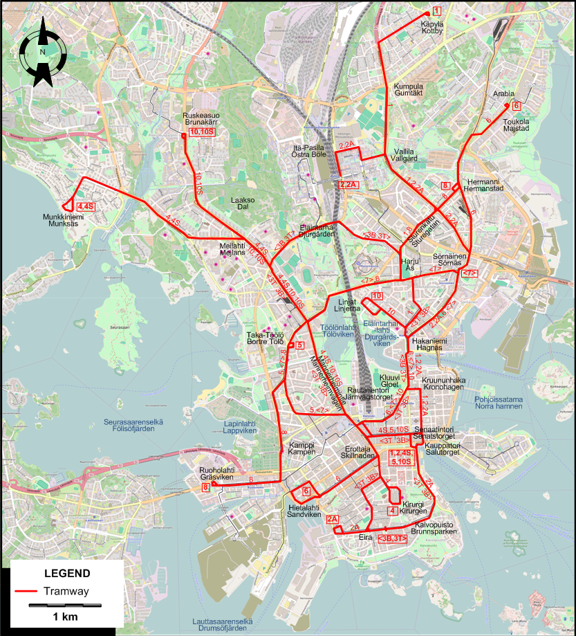 Helsinki tram map 1976