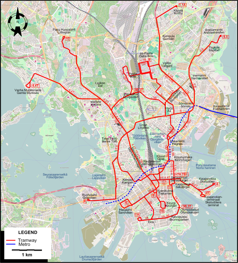 Helsinki tram map 2009