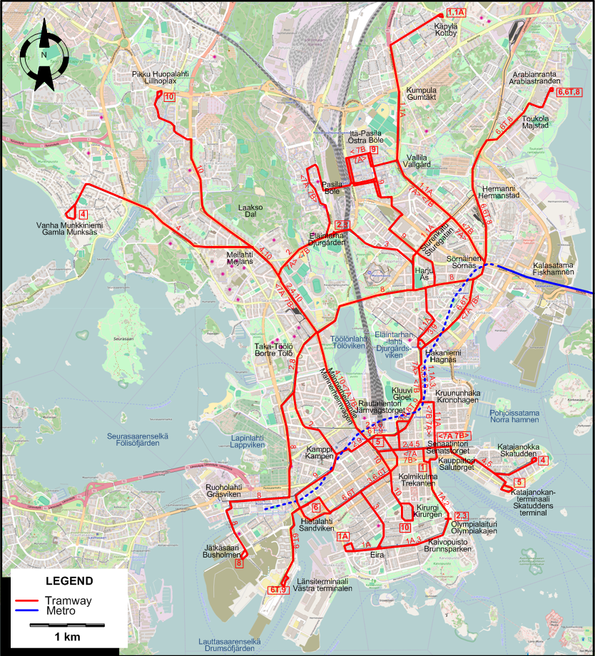 Helsinki tram map 2016