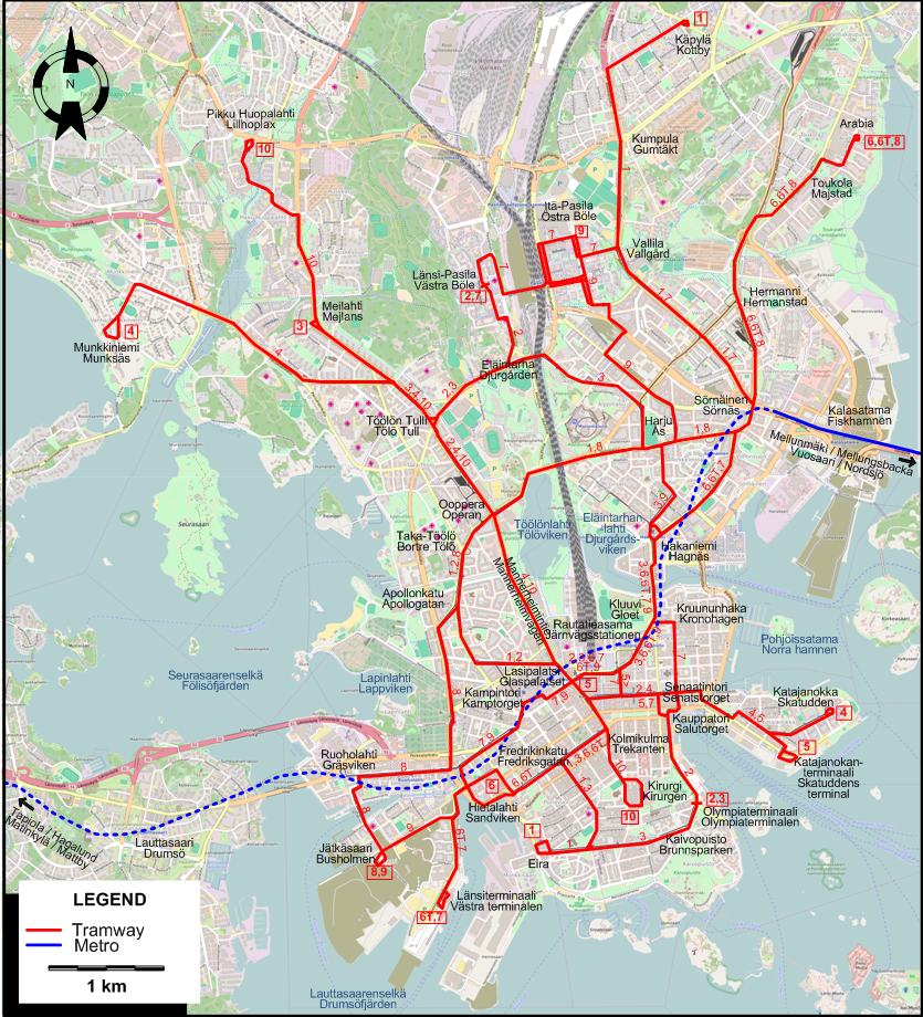 Helsinki tram map 2017