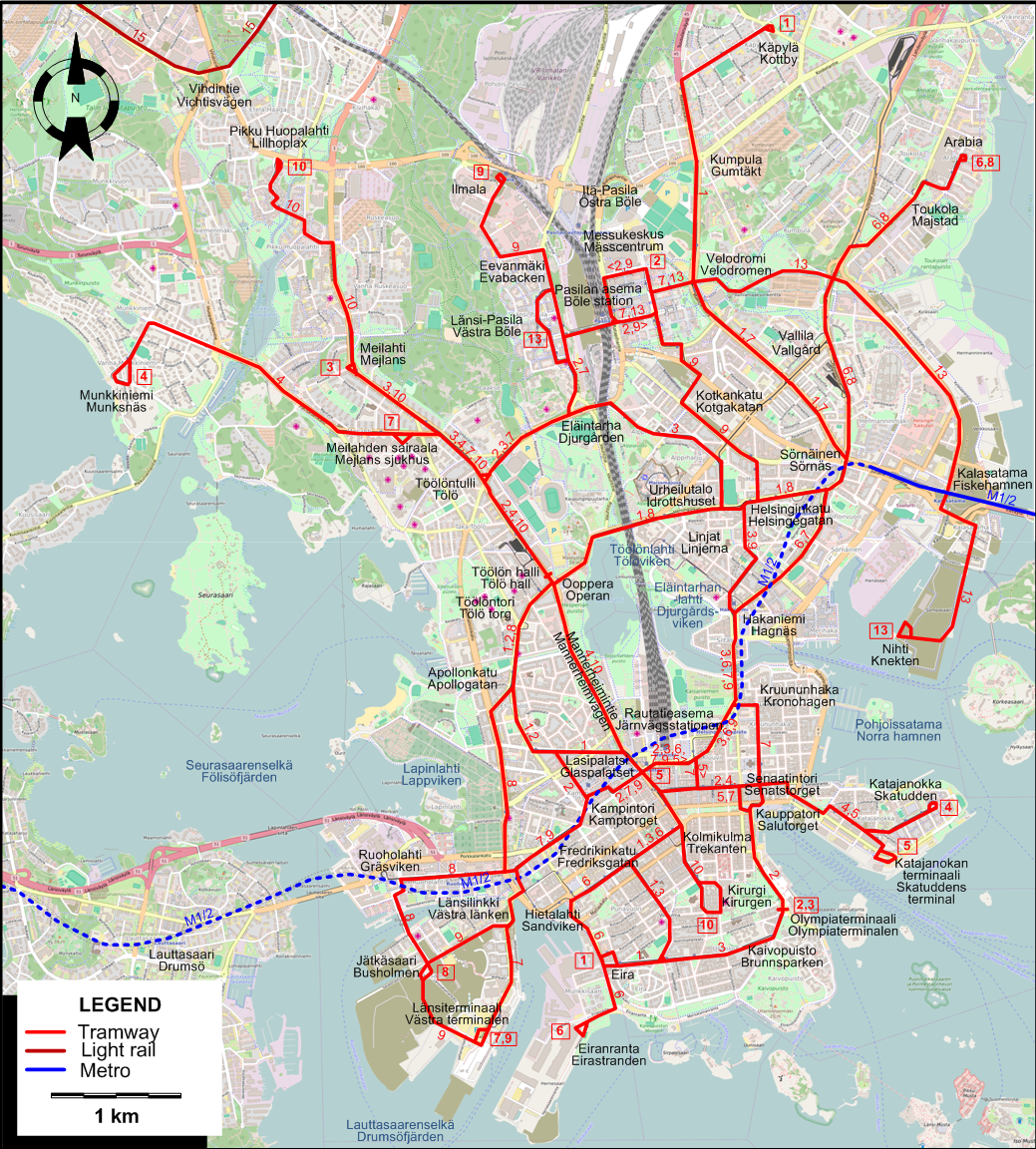 Helsinki tram map 2024