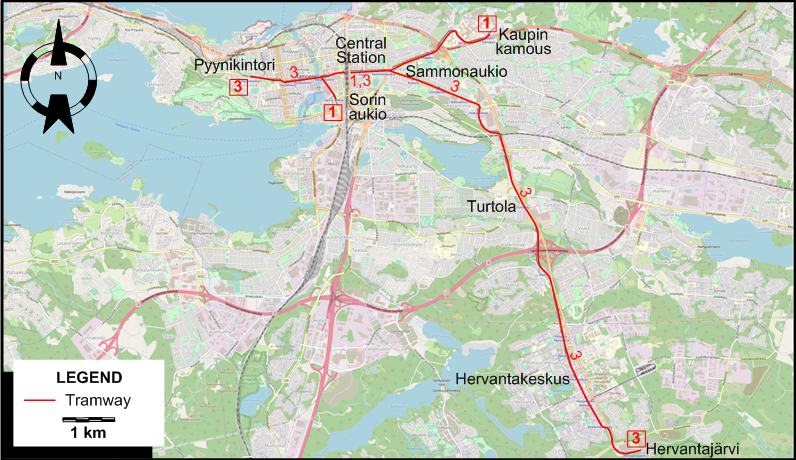 Tampere tram map 2021