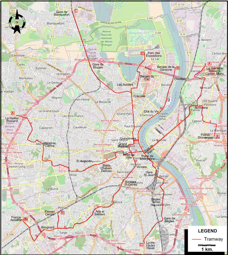 Bordeaux tram map 2016