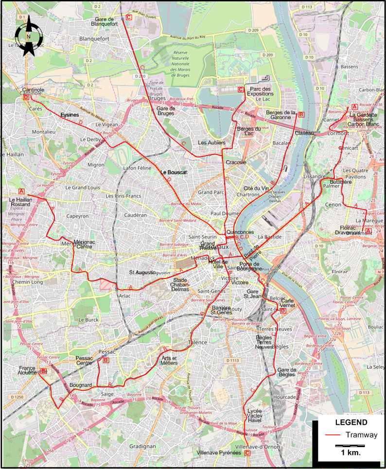 Bordeaux tram map 2020