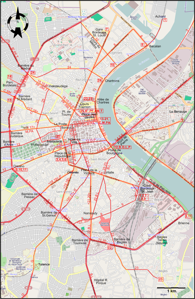 Bordeaux central tram map 1930