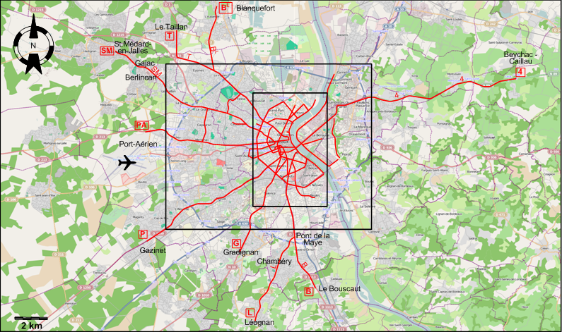 Bordeaux suburban tram map 1930