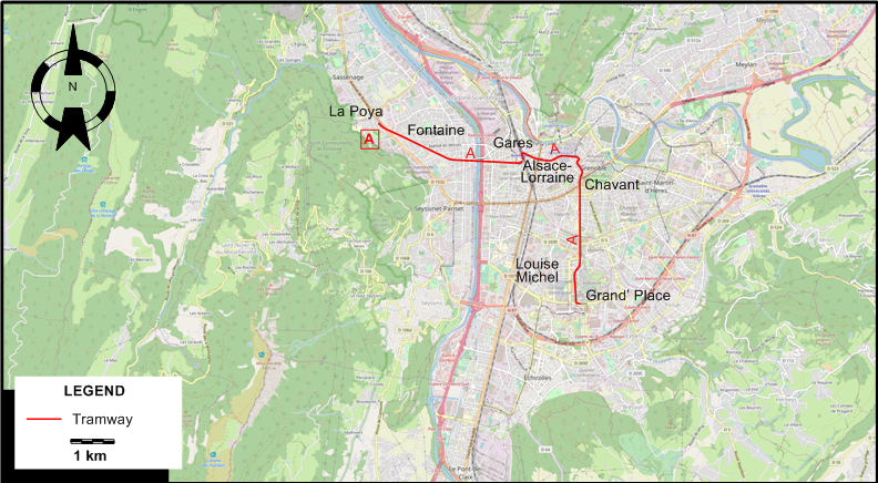 Grenoble tram map 1987