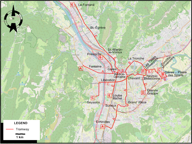 Grenoble tram map 2015