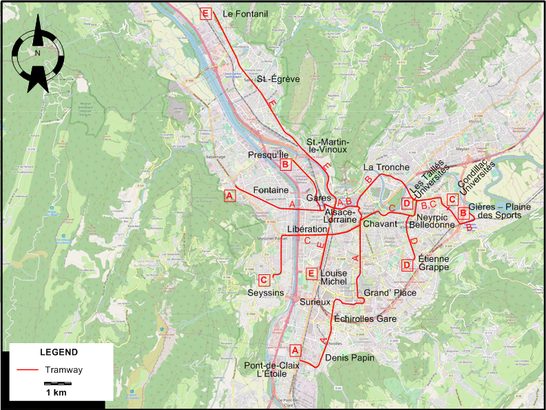Grenoble tram map 2019