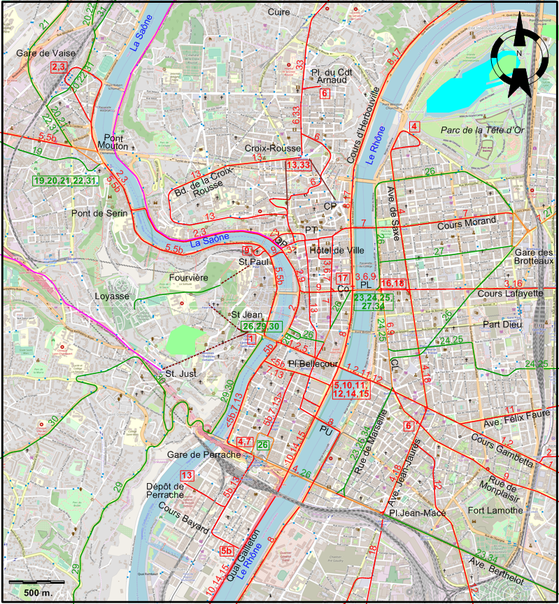 Lyon 1934 tram map