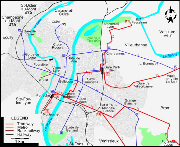 Lyon 2009 tram map