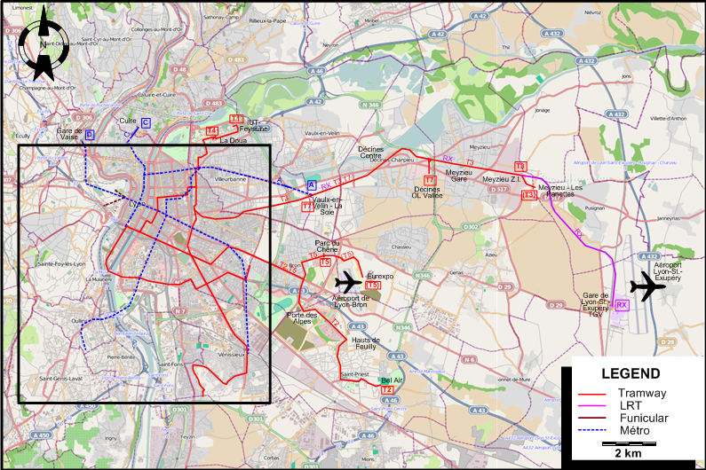 Lyon suburbs tram map 2023