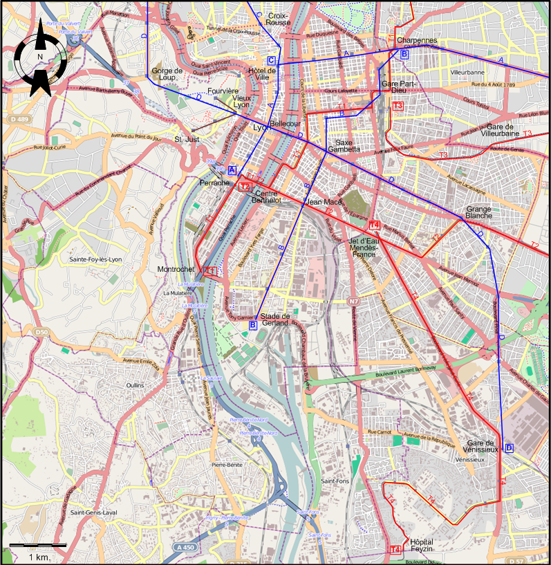 Lyon 2009 tram map