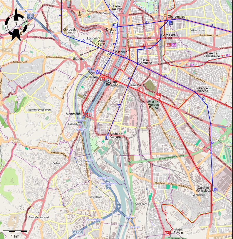 Lyon 2010 tram map