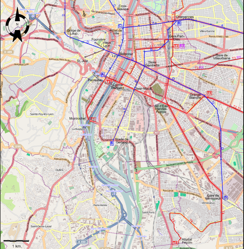 Lyon 2012 tram map