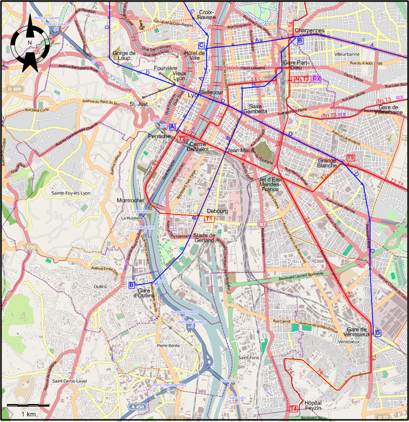 Lyon 2016 tram map