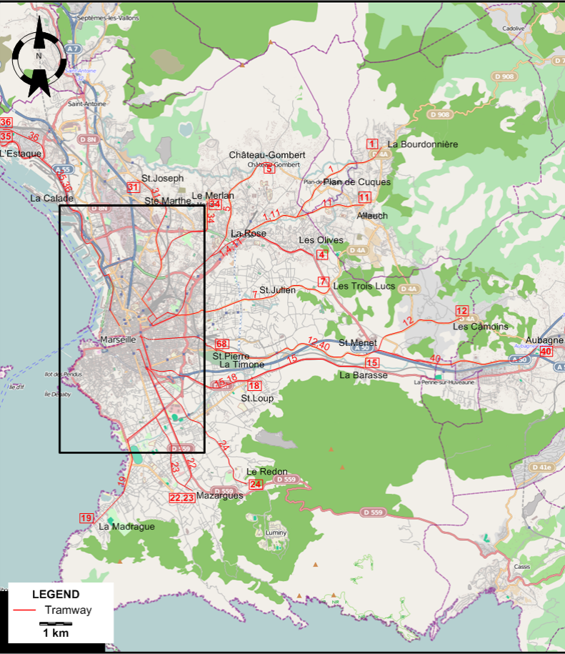 Marseille tram map 1955