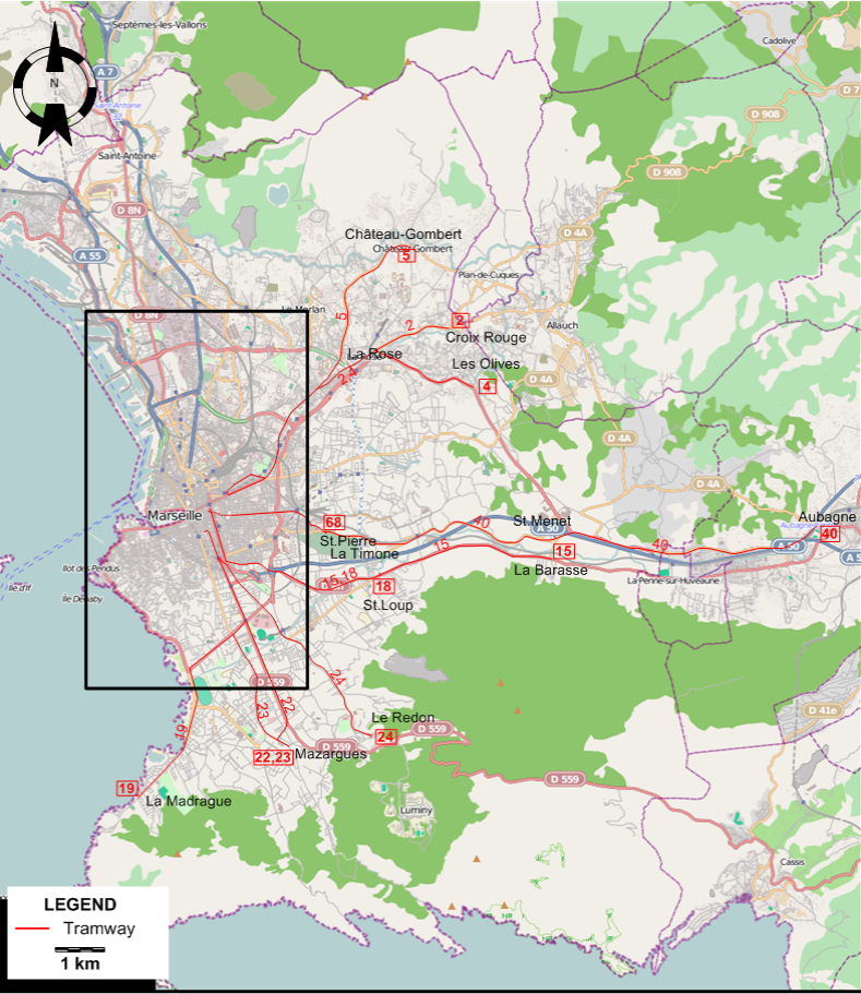 Marseille tram map 1958