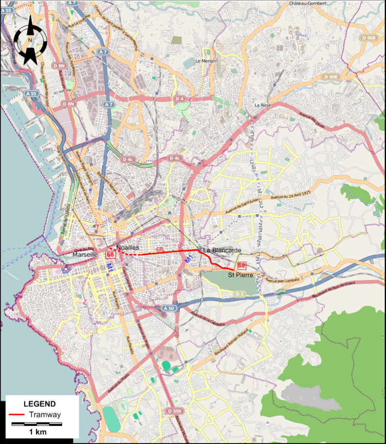 Marseille tram map 1968
