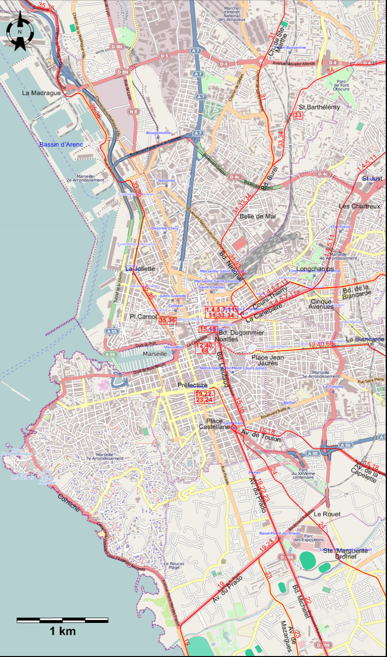 Marseille 1955 tram map