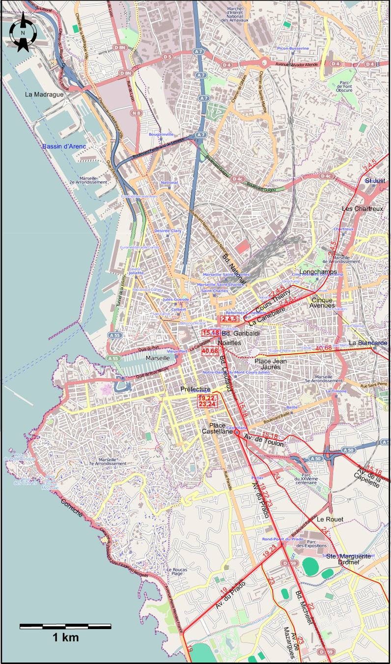 Marseille 1958 tram map