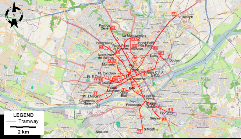 Nantes tram map 1932