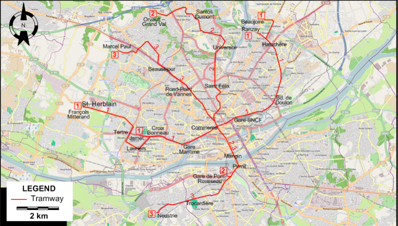 Nantes tram map 2012