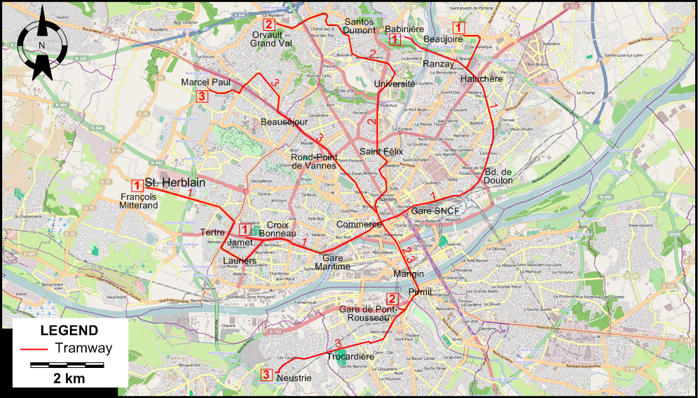 Nantes tram map 2025