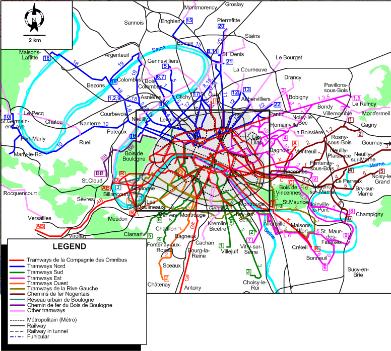 Paris 1911 tram map