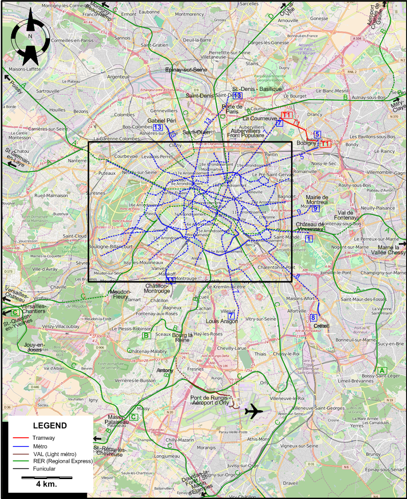 Paris tram map 1992