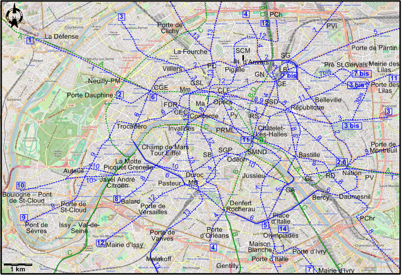 Paris Centre 1992 tram map