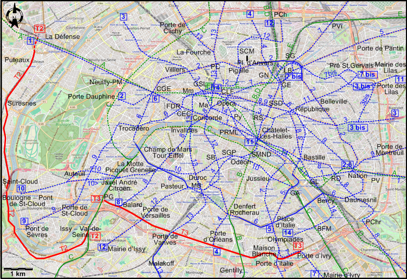 Paris Centre 2008 tram map