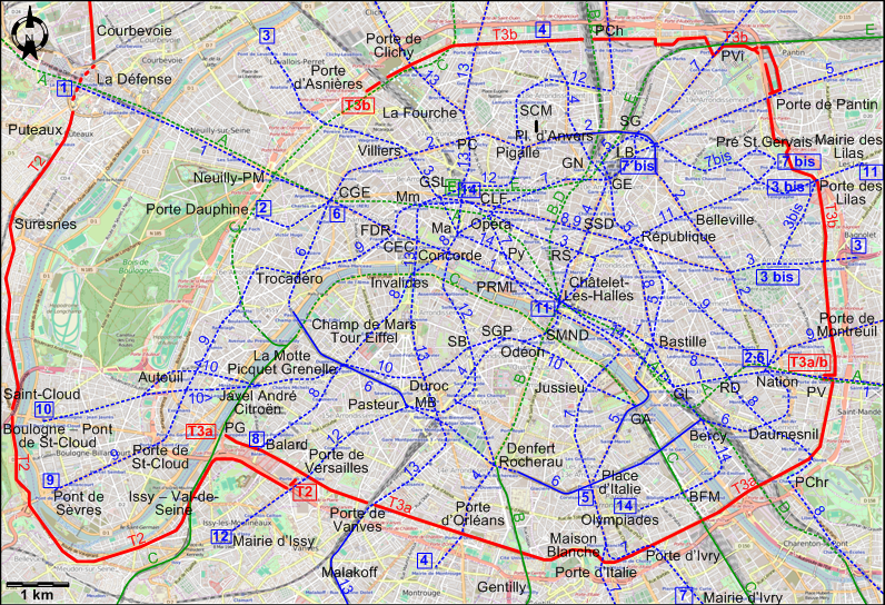 Paris Centre 2018 tram map