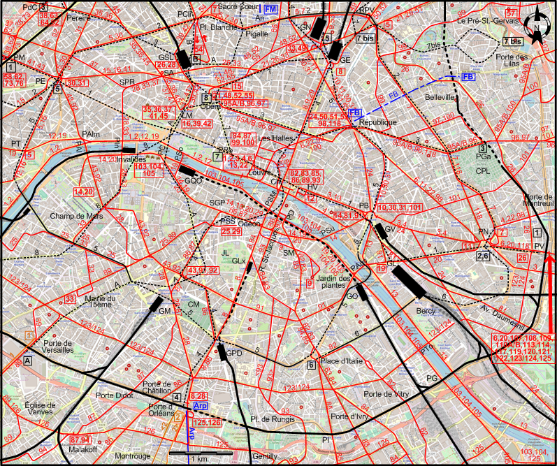 Paris 1921 downtown tram map