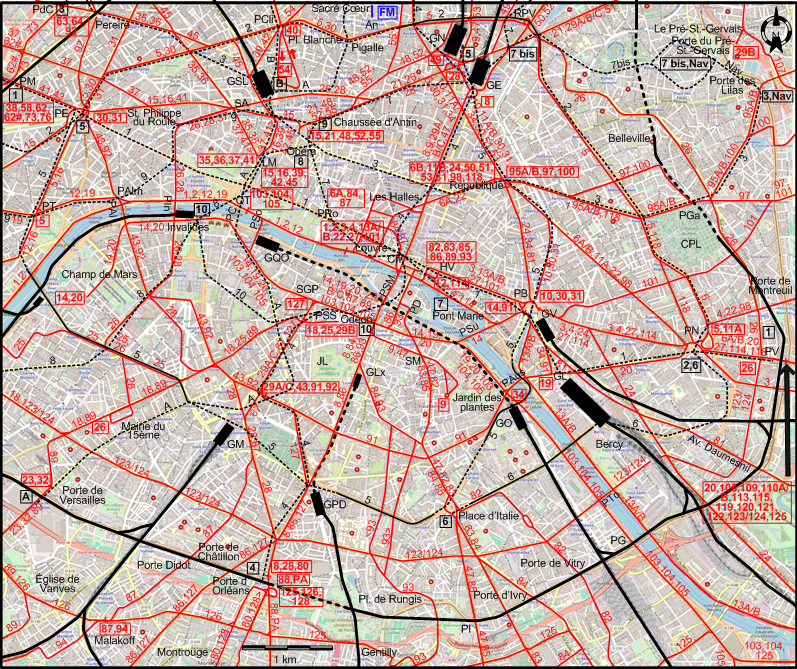 Paris 1926 downtown tram map