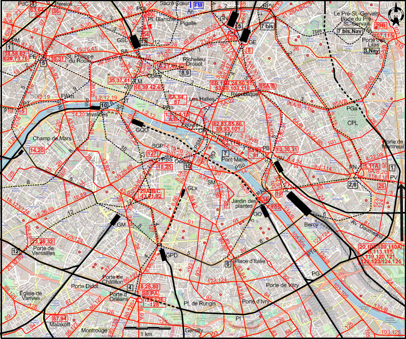 Paris 1930 downtown tram map