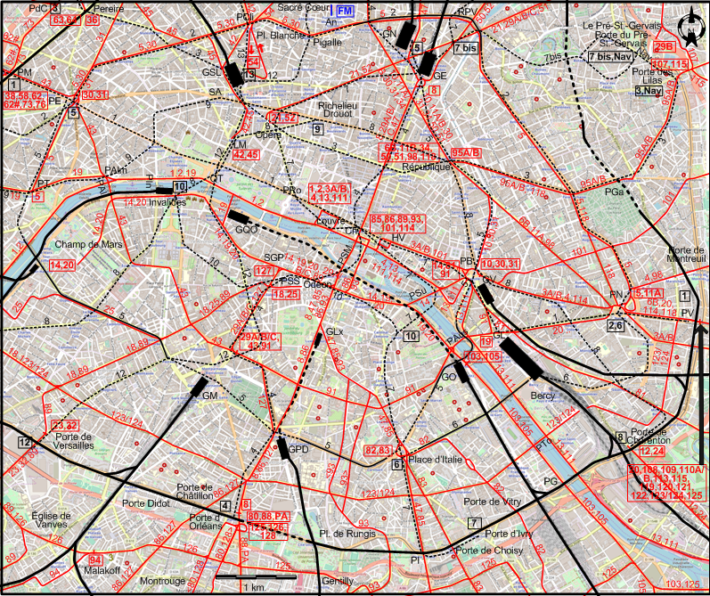 Paris 1933 downtown tram map