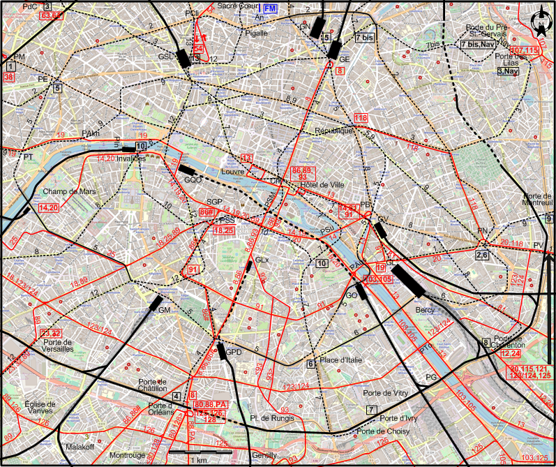 Paris 1935 downtown tram map