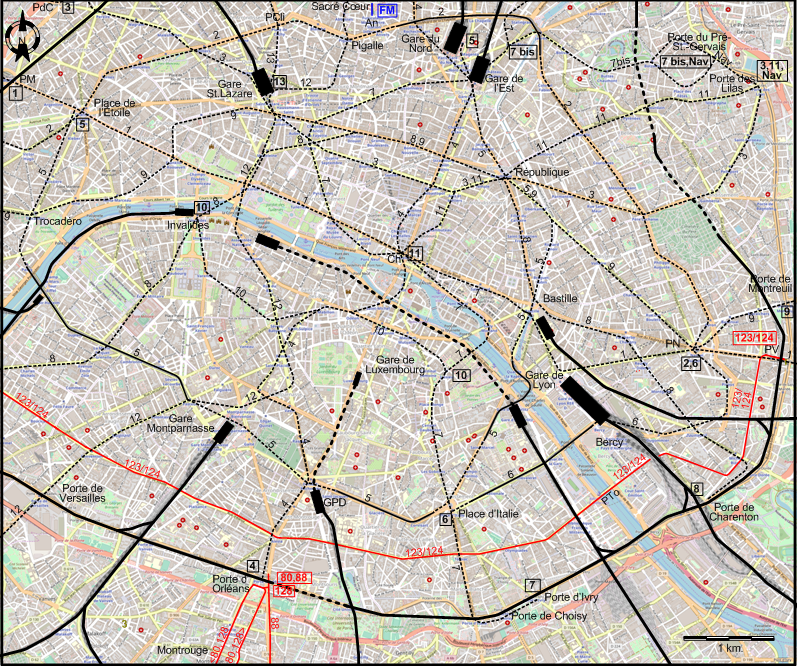 Paris 1937 downtown tram map