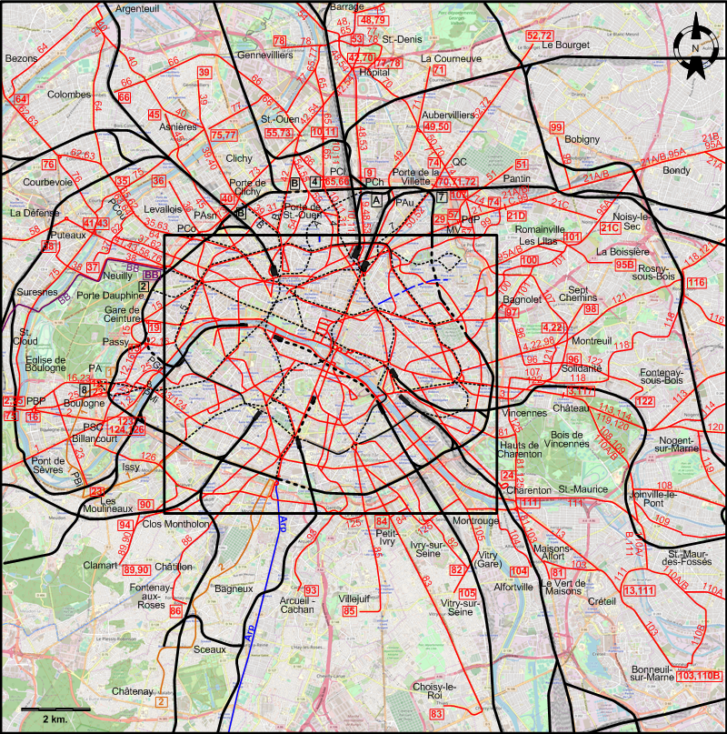 Paris 1921 inner surroundings tram map