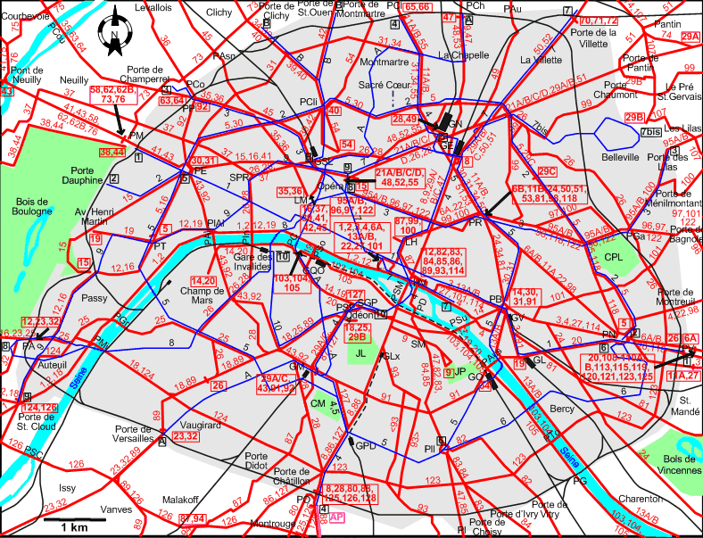 Paris 1926 downtown tram map