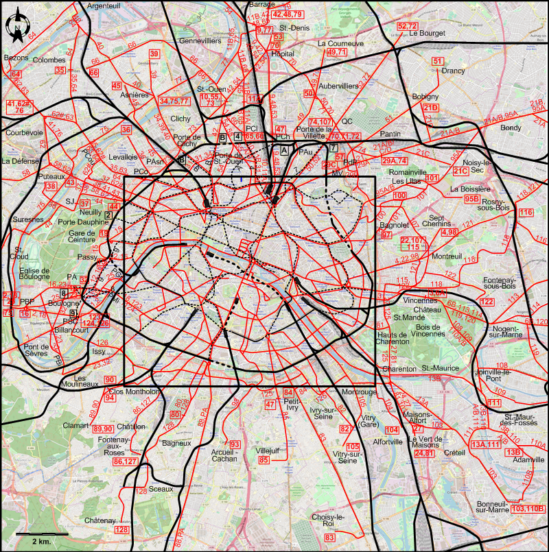 Paris 1926 inner surroundings tram map