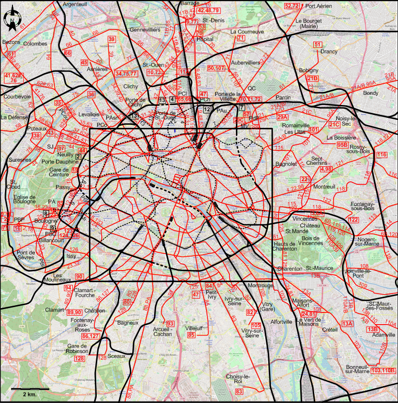 Paris 1930 inner surroundings tram map