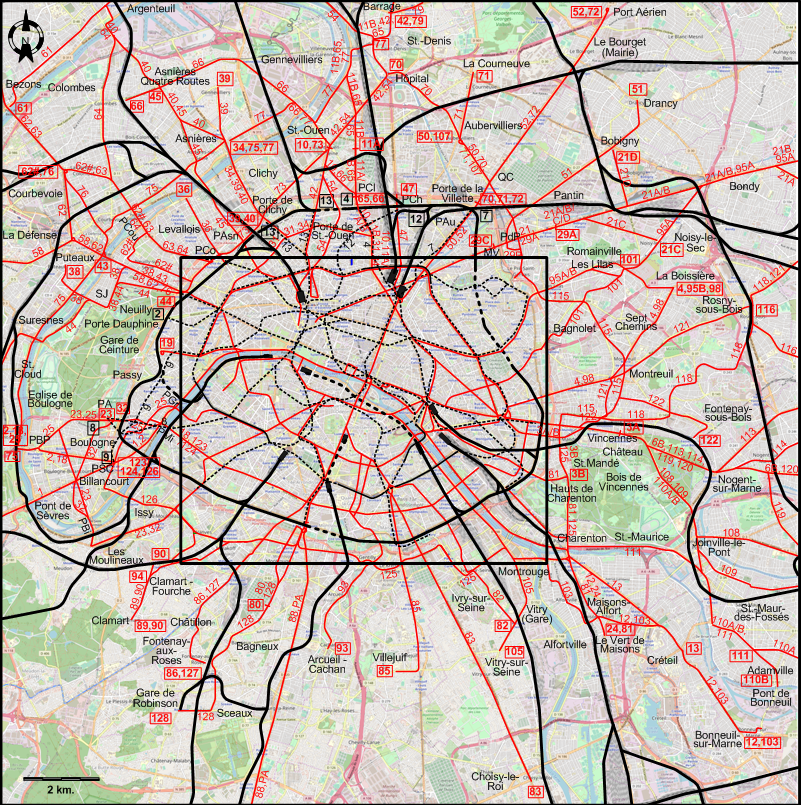 Paris 1933 inner surroundings tram map