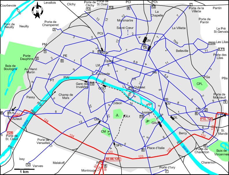 Paris 1937 downtown tram map